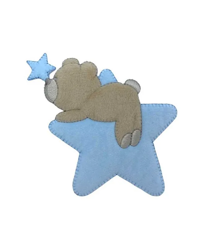 Miglior Prezzo Applicazione Termoadesiva Baby Orsetto Beige Velluto Stella 11 Cm
