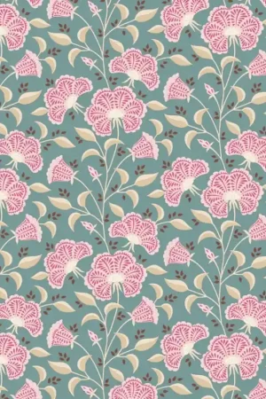 Super Prezzo Tilda Windy Days Stormy Petrol, Tessuto Ottanio con Fiori Rosa