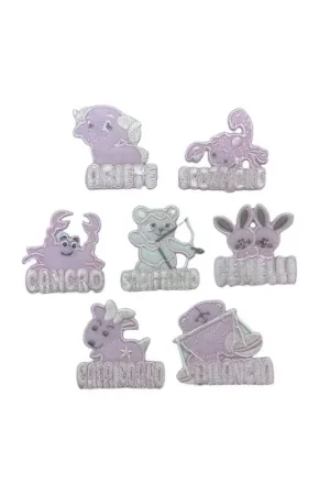 Nuova Collezione Applicazione Termoadesiva Patch Segno Zodiacale Rosa Bambina Ricamo Base Velluto Alto 5 Cm