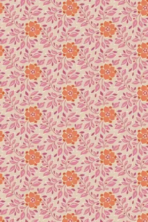 Solo Oggi Tilda Windy Days Wendy Pink, Tessuto Panna con Fiori Arancioni e Foglie Rosa