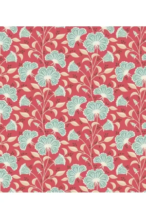 Offerta Limitata Tilda Windy Days Stormy Dusty Red, Tessuto Rosso con Fiori Chiari