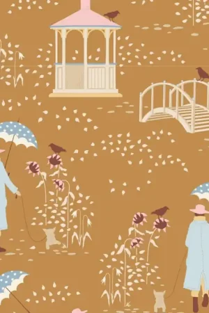 Ordina Subito Tilda Windy Days Windy Walk Camel, Tessuto Marrone con Disegno di una Giornata Ventosa