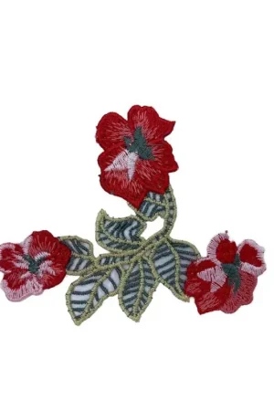 Applicazione Termoadesiva Patch Ricamo Fiore Rosso Filo Lucido 9 Cm Ultime Pezzi