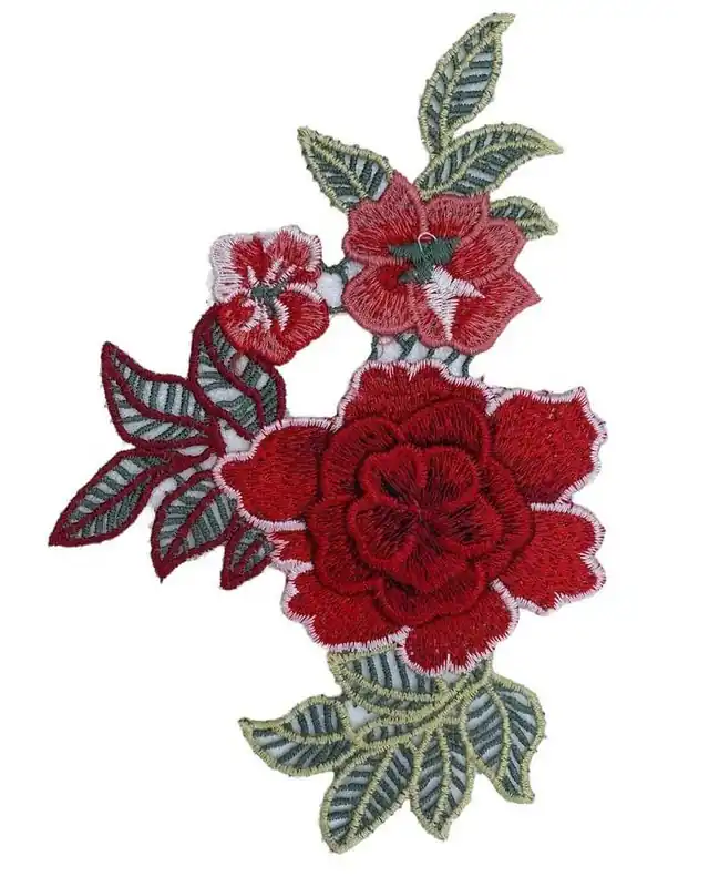 Applicazione Termoadesiva Patch Ricamo Fiore Rosso Filo Lucido 17x11 Cm Must-Have