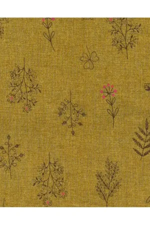 Stim Italia - Tessuto Ocra con Piccoli Fiori 50% Cotone e 50% Lino Consegna Rapida