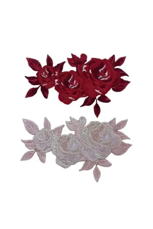 Popolare Applicazione Patch Termoadesiva Moda Fiore Ricamo Rosa Filo Lucido 16x10 Cm