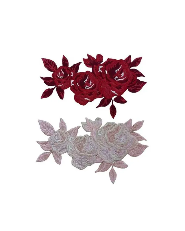 Popolare Applicazione Patch Termoadesiva Moda Fiore Ricamo Rosa Filo Lucido 16x10 Cm