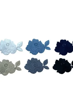 Promozione Esclusiva Applicazione Termoadesiva Patch Ricamo Fiore Rosa Filo Lurex 6x4 Cm