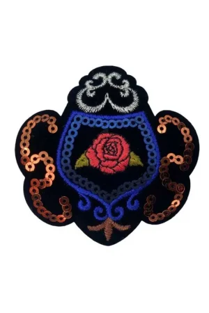 Occasione Imperdibile Applicazione Patch Termoadesiva Ricamo Filo Lurex Stemma Paillettes Corona Base Velluto Nero 6 Cm