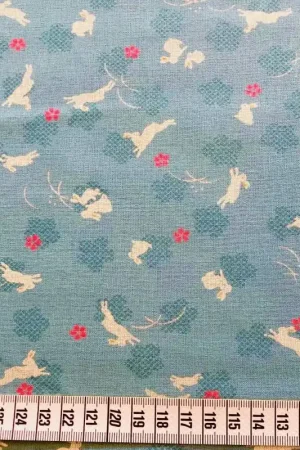 Sevenberry, Tessuto Azzurro con Conigli Bianchi Nuovo Arrivo