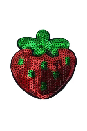 Applicazione Termoadesiva Patch Fragola Rosso Ricamo Paillettes Cm 6 Vendita Finale