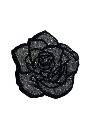 Bestseller Applicazione Termoadesiva Patch Ricamo Nero Strass Conici Argento 8 Cm