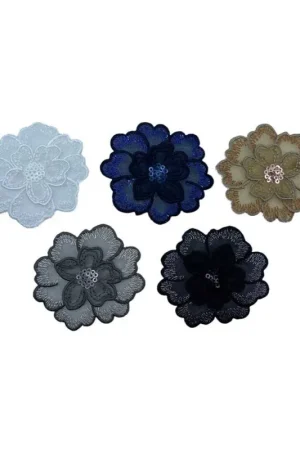 Super Prezzo Applicazione Patch Termoadesiva Ricamo Fiore Filo Lurex Paillettes Base Organza 6,5 Cm