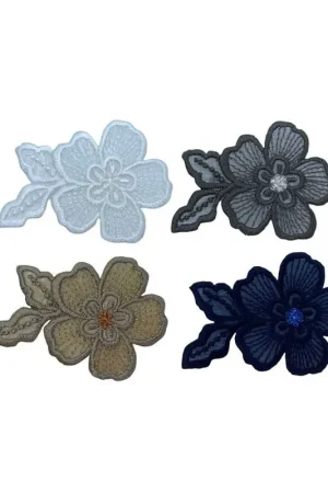 Applicazione Patch Termoadesiva Ricamo Fiore Filo Lurex Base Organza 6x4 Cm Non Perdere
