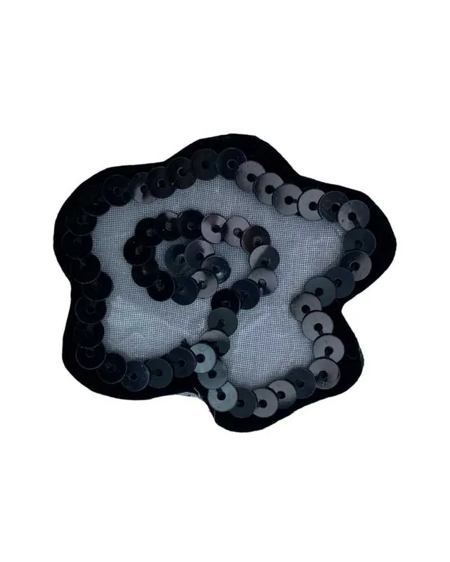 Applicazione Termoadesiva Fiore Filo Paillettes Nero Base Velluto Organza 4 Cm Non Perdere