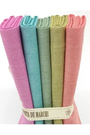 Esclusivo Tilda Chambray Basics, 5 Fat Quarter 50 x 55 cm - Verde e Rosa
