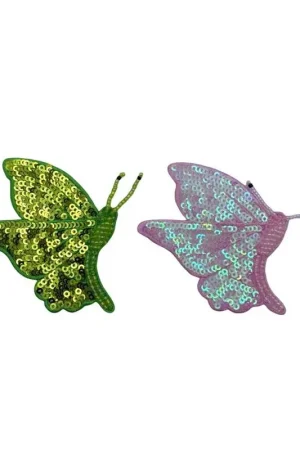Applicazione Sx Farfalla Paillettes Termoadesiva Patch Toppa 6x7 Cm Offerta Lampo