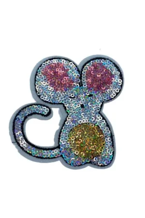 Promo Stagionale Applicazione Termoadesiva Patch Toppa Ricamo Topo Paillettes 8 Cm