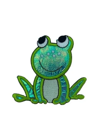 Compra Online Applicazione Toppa Patch Termoadesiva Ricamo Ranocchio Lurex Sorriso 8 Cm