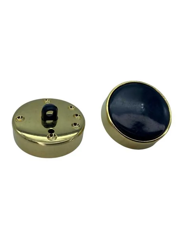 Non Perdere Bottone Alluminio Oro Tondo Plastica Nero Asola 26 Mm