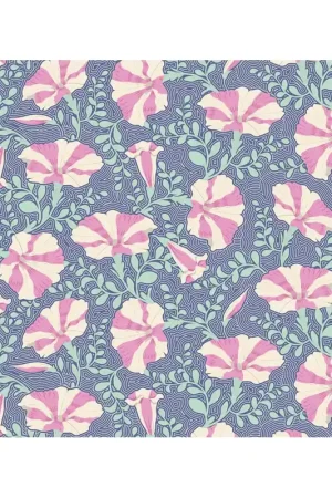 Vendita Finale Tilda Gardenlife Striped, Tessuto Blu con Petunie