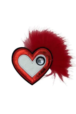 Applicazione Patch Termoadesiva Ricamo Cuore Rosso Strass Pelliccia 8x13 Cm Di Tendenza