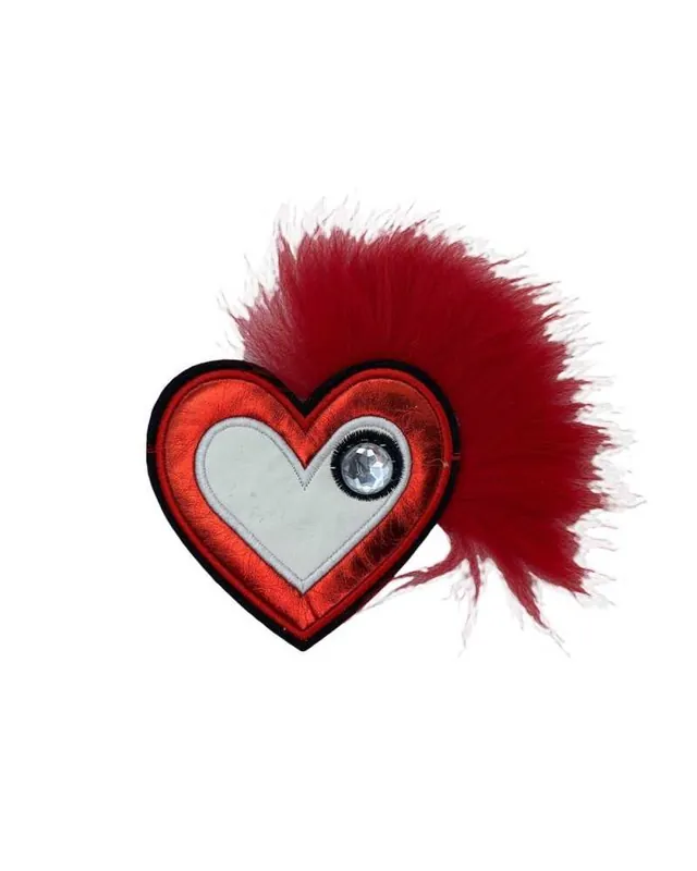 Applicazione Patch Termoadesiva Ricamo Cuore Rosso Strass Pelliccia 8x13 Cm Di Tendenza
