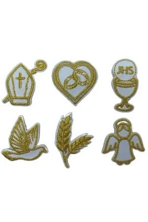 Applicazione Termoadesiva Patch Toppa Raso Ricamo Croce Sacro Chiesa Oro Lurex Alta 35 Mm Super Prezzo