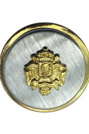 Promozione Bottone Metallo Lucido Tondo con Gambo Stemma Oro su Base Argento