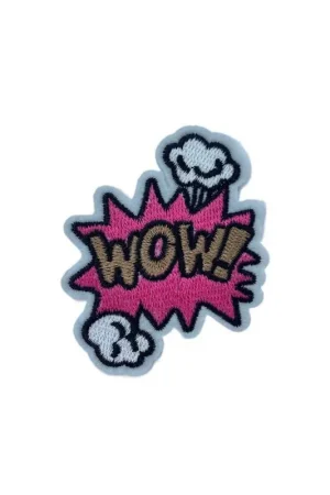 Applicazione Toppa Patch Termoadesiva Tessuto Ricamo Fumetto WOW 6x7 Cm Occasione Imperdibile