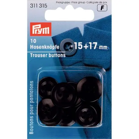 Non Perdere Bottoni a 4 fori - 10 Bottoni per pantaloni - 15/17 mm - Prym