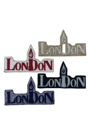 Acquista Ora Applicazione Termoadesiva Patch Glitter Lurex Ricamata Scritta London 70x45 Mm