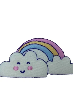 Vendita Finale Applicazione FS Toppa Patch Termoadesiva Ricamo Nuvola Arcobaleno 95x45 Mm