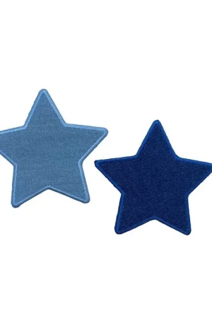 Esclusivo Applicazione Stella Ricamo Jeans Blu Toppa Patch Termoadesiva 8x7 Cm