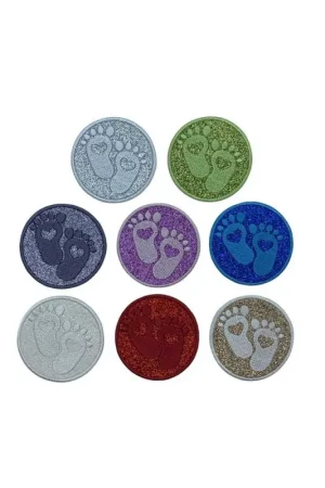 Di Tendenza Applicazione Impronta Piedi Patch Glitter Termoadesiva Ricamo Tondo 5 Cm