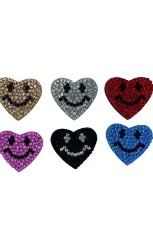 Applicazione Toppa Patch Termoadesiva Cuore Smile Strass 3 Cm Occasione