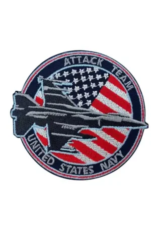 Applicazione Patch Tonda Blu Termoadesiva Bandiera America Ricamo Aereo Scritta Attak 9 Cm Consegna Rapida