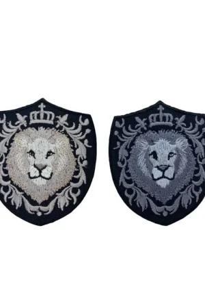 Applicazione Termoadesiva Stemma Nero Leone Corona Patch 7x6 Cm Professionale