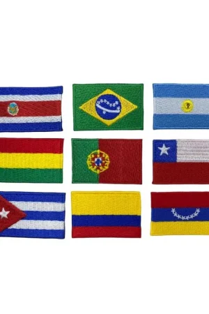 Consegna Rapida Applicazione Termoadesiva Ricamo Patch Marbet Bandiera Stati Europa Sud America 25x40 Mm