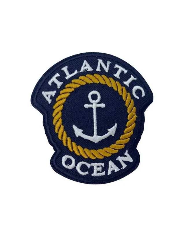 Applicazione Termoadesiva Blu Ricamo Ancora Bianco Corda Oro 70x65 Mm Non Perdere