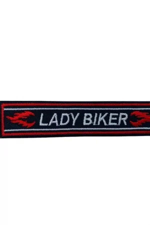 Offerta Del Giorno Applicazione Patch Termoadesiva Moto Nero Stemma Ricamo Scritta Lady Biker 10x2 Cm