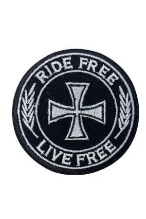 Applicazione Patch Termoadesiva Moto Nero Stemma Ricamo Croce Bianco Scritta 7 Cm Spedizione Espresso