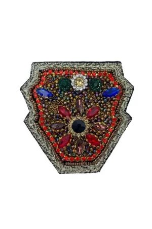 Offerta Del Giorno Applicazione Gioiello Toppa Patch Termoadesiva Stemma Strass Pietre Ricamo Filo Metallico Alto 63 Mm