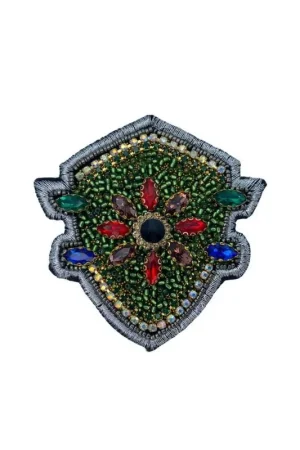 Nuova Collezione Applicazione Toppa Patch Termoadesiva Stemma Strass Pietre Ricamo Filo Metallico Alto 75 Mm