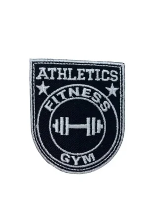 Applicazione Termoadesiva Patch Nero Toppa Bilancere Ricamo Bianco Fitness 5x6 Cm Sconto
