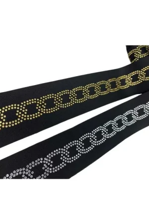 Professionale Passamaneria Nastro Maglina Semielastico Strass Modello Catena Banda Lurex Alto 4 Cm