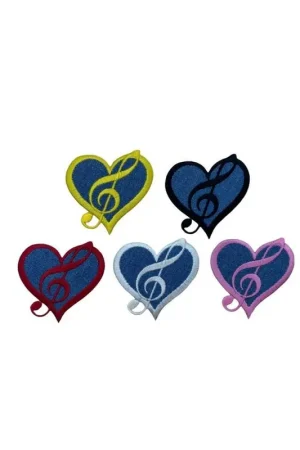 Applicazione Patch Termoadesiva Jeans Cuore Ricamato Nota Musicale 5x5 Cm Spedito Oggi