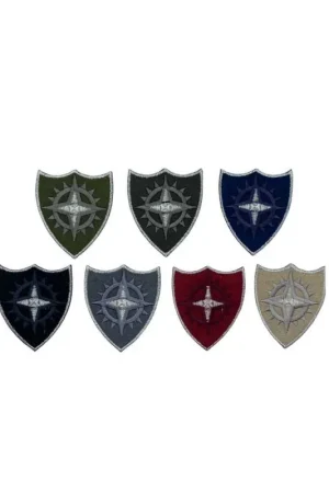 Applicazione Patch Termoadesiva Toppa Scudetto Stemma Stella Ricamo Argento Lurex 6x5 Cm Promozione