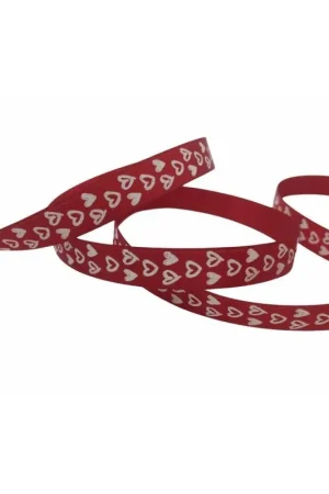 Spedizione Espresso Passamaneria Nastro Raso Stampa Cuori Rosso Bianco Alto 1 Cm