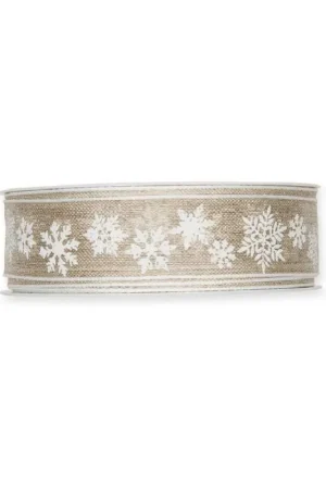 15 Mt Passamaneria Nastro Lino Stampato Stelle Fiocchi Neve Ghiaccio Alto 25 Mm Promo Stagionale